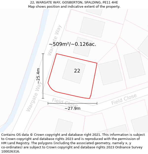 22, WARGATE WAY, GOSBERTON, SPALDING, PE11 4HE: Plot and title map