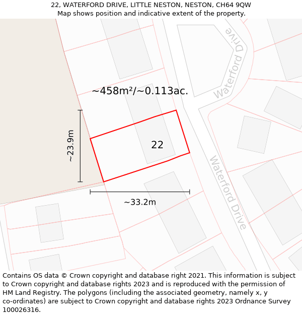 22, WATERFORD DRIVE, LITTLE NESTON, NESTON, CH64 9QW: Plot and title map