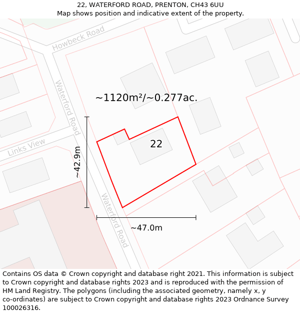 22, WATERFORD ROAD, PRENTON, CH43 6UU: Plot and title map