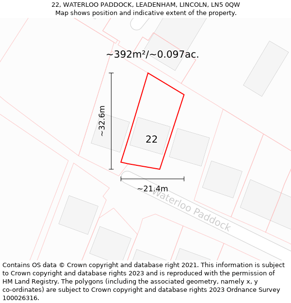 22, WATERLOO PADDOCK, LEADENHAM, LINCOLN, LN5 0QW: Plot and title map