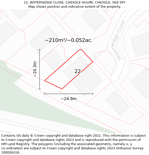 22, WATERSEDGE CLOSE, CHEADLE HULME, CHEADLE, SK8 5PY: Plot and title map