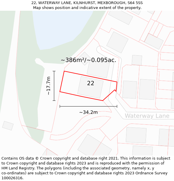 22, WATERWAY LANE, KILNHURST, MEXBOROUGH, S64 5SS: Plot and title map