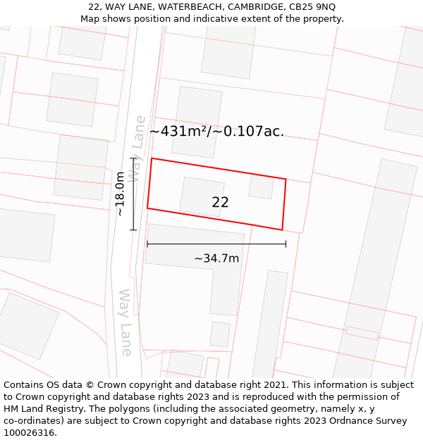 22, WAY LANE, WATERBEACH, CAMBRIDGE, CB25 9NQ: Plot and title map