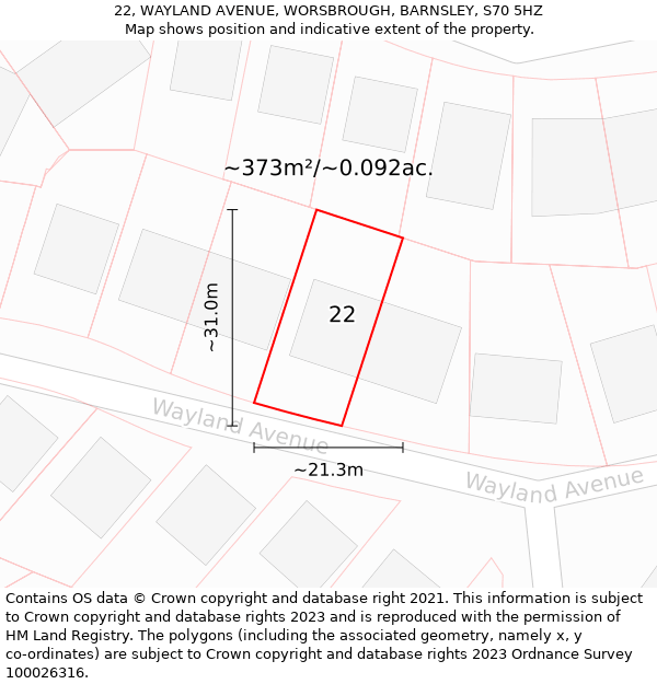 22, WAYLAND AVENUE, WORSBROUGH, BARNSLEY, S70 5HZ: Plot and title map