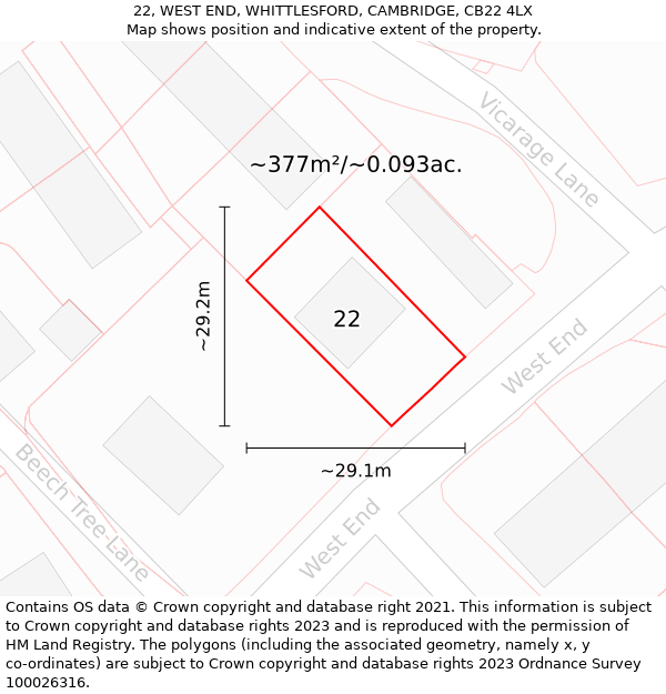 22, WEST END, WHITTLESFORD, CAMBRIDGE, CB22 4LX: Plot and title map
