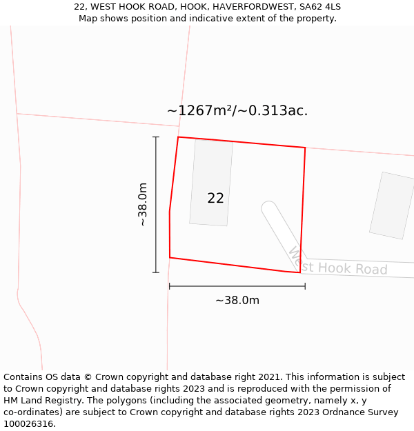 22, WEST HOOK ROAD, HOOK, HAVERFORDWEST, SA62 4LS: Plot and title map