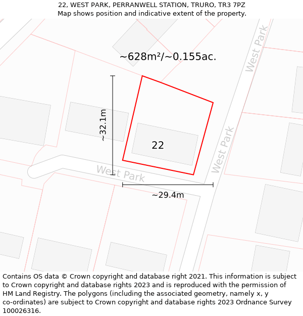 22, WEST PARK, PERRANWELL STATION, TRURO, TR3 7PZ: Plot and title map