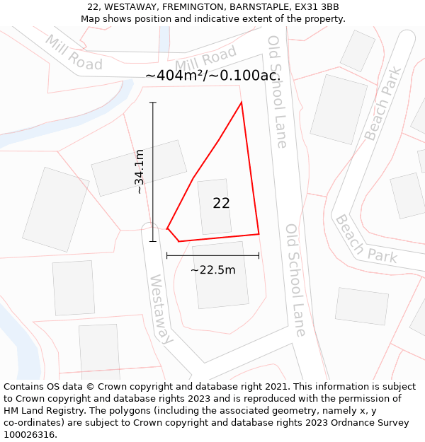 22, WESTAWAY, FREMINGTON, BARNSTAPLE, EX31 3BB: Plot and title map