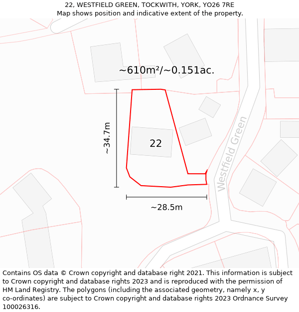 22, WESTFIELD GREEN, TOCKWITH, YORK, YO26 7RE: Plot and title map