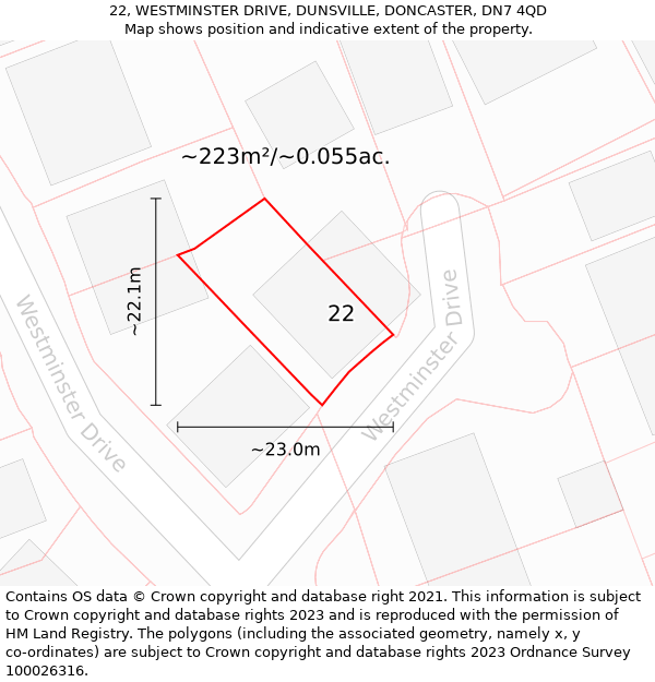 22, WESTMINSTER DRIVE, DUNSVILLE, DONCASTER, DN7 4QD: Plot and title map