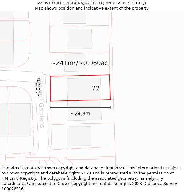 22, WEYHILL GARDENS, WEYHILL, ANDOVER, SP11 0QT: Plot and title map