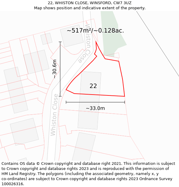 22, WHISTON CLOSE, WINSFORD, CW7 3UZ: Plot and title map