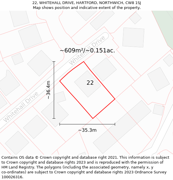 22, WHITEHALL DRIVE, HARTFORD, NORTHWICH, CW8 1SJ: Plot and title map
