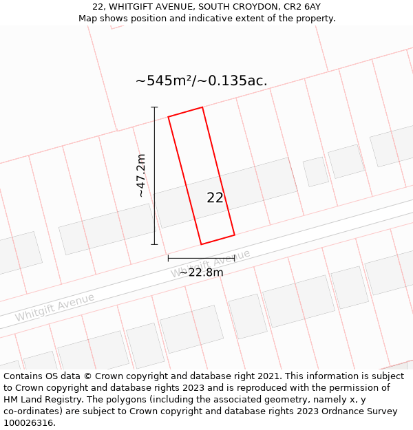 22, WHITGIFT AVENUE, SOUTH CROYDON, CR2 6AY: Plot and title map