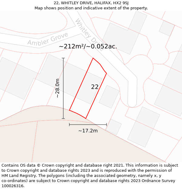 22, WHITLEY DRIVE, HALIFAX, HX2 9SJ: Plot and title map