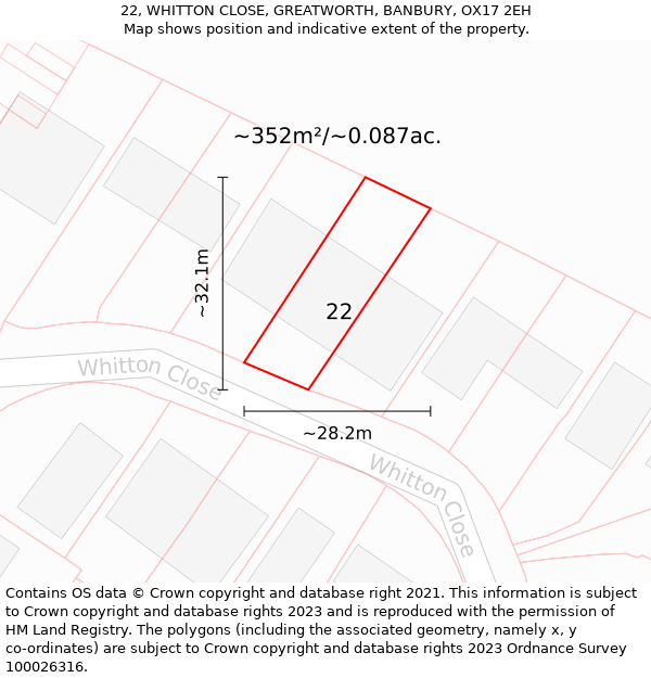 22, WHITTON CLOSE, GREATWORTH, BANBURY, OX17 2EH: Plot and title map