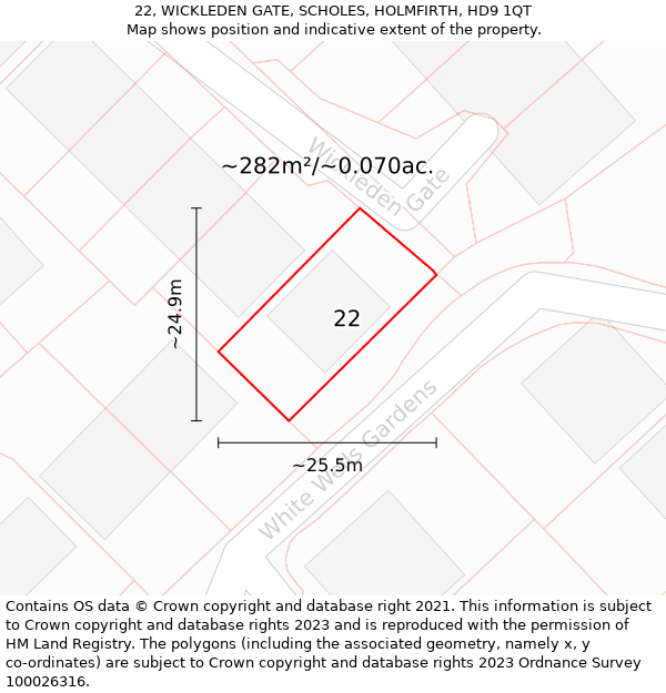 22, WICKLEDEN GATE, SCHOLES, HOLMFIRTH, HD9 1QT: Plot and title map