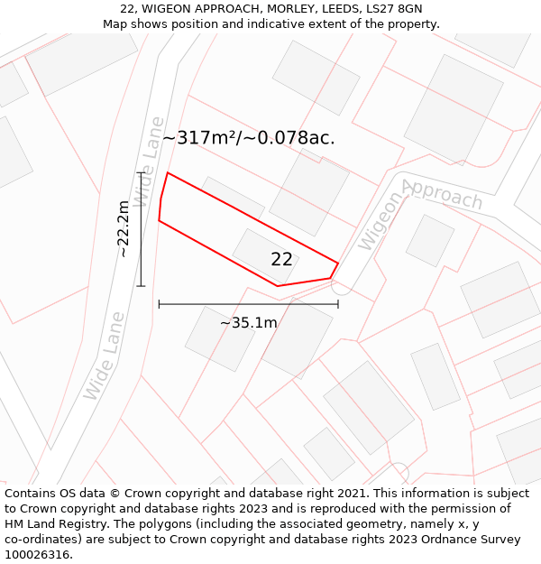 22, WIGEON APPROACH, MORLEY, LEEDS, LS27 8GN: Plot and title map