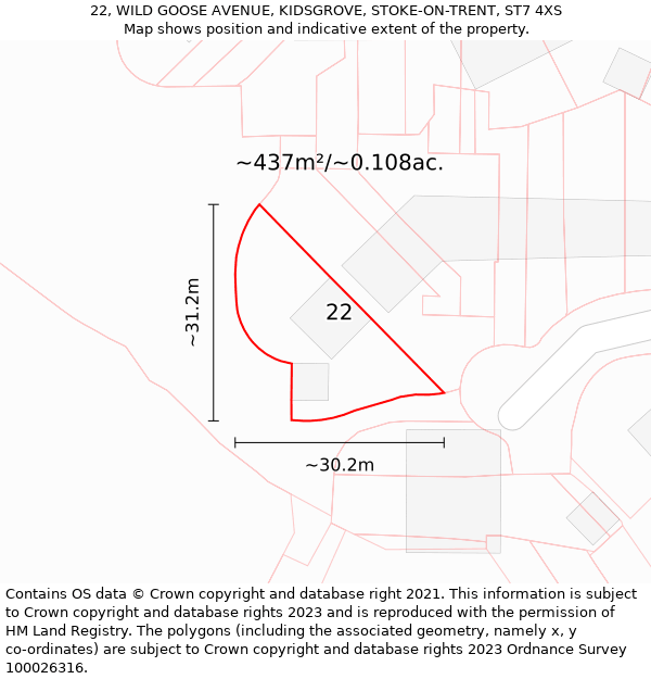 22, WILD GOOSE AVENUE, KIDSGROVE, STOKE-ON-TRENT, ST7 4XS: Plot and title map