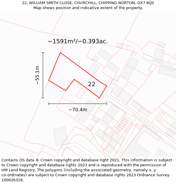 22, WILLIAM SMITH CLOSE, CHURCHILL, CHIPPING NORTON, OX7 6QS: Plot and title map