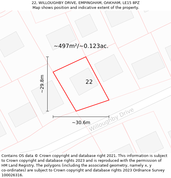 22, WILLOUGHBY DRIVE, EMPINGHAM, OAKHAM, LE15 8PZ: Plot and title map