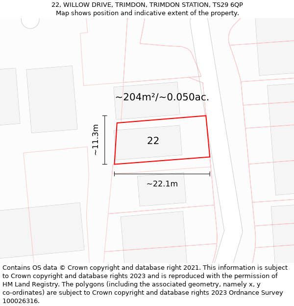 22, WILLOW DRIVE, TRIMDON, TRIMDON STATION, TS29 6QP: Plot and title map