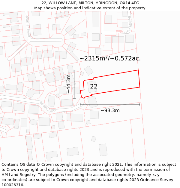 22, WILLOW LANE, MILTON, ABINGDON, OX14 4EG: Plot and title map