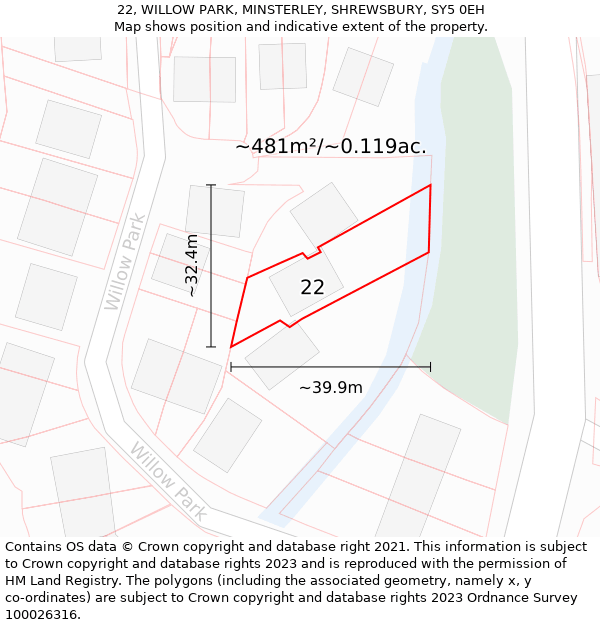 22, WILLOW PARK, MINSTERLEY, SHREWSBURY, SY5 0EH: Plot and title map