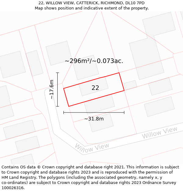 22, WILLOW VIEW, CATTERICK, RICHMOND, DL10 7PD: Plot and title map