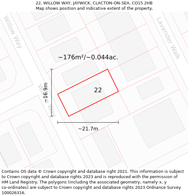 22, WILLOW WAY, JAYWICK, CLACTON-ON-SEA, CO15 2HB: Plot and title map
