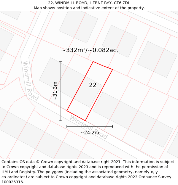 22, WINDMILL ROAD, HERNE BAY, CT6 7DL: Plot and title map