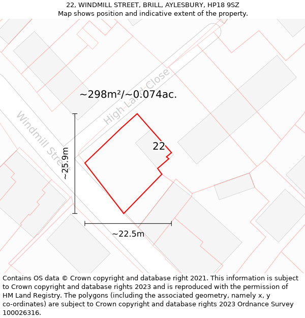 22, WINDMILL STREET, BRILL, AYLESBURY, HP18 9SZ: Plot and title map