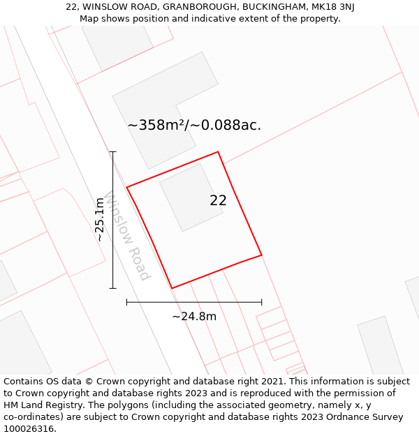 22, WINSLOW ROAD, GRANBOROUGH, BUCKINGHAM, MK18 3NJ: Plot and title map