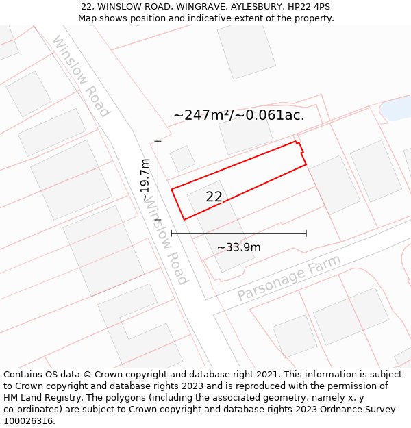 22, WINSLOW ROAD, WINGRAVE, AYLESBURY, HP22 4PS: Plot and title map