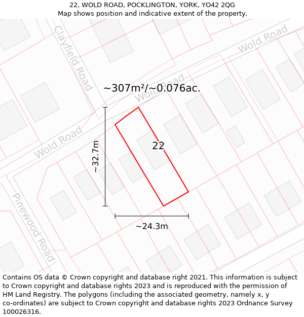 22, WOLD ROAD, POCKLINGTON, YORK, YO42 2QG: Plot and title map