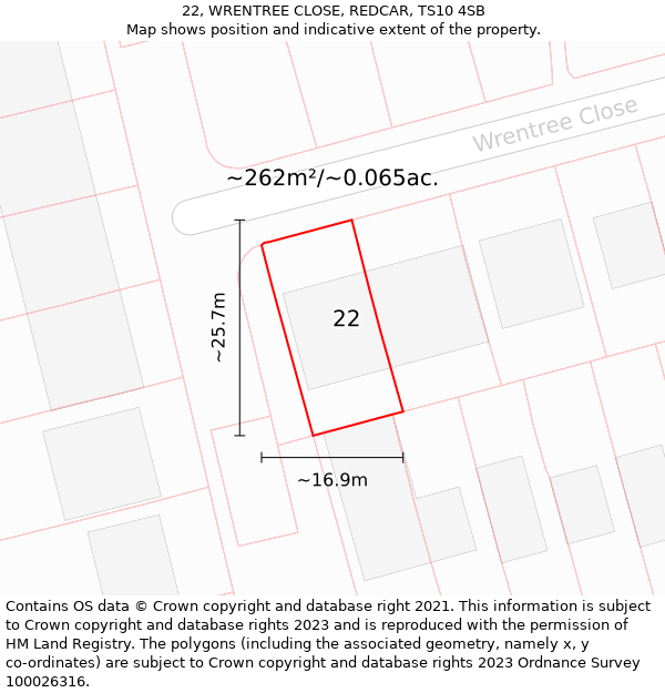 22, WRENTREE CLOSE, REDCAR, TS10 4SB: Plot and title map