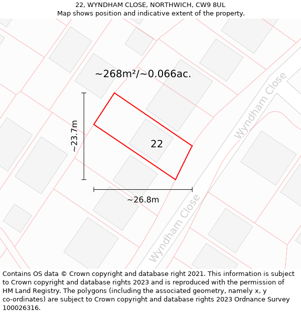 22, WYNDHAM CLOSE, NORTHWICH, CW9 8UL: Plot and title map