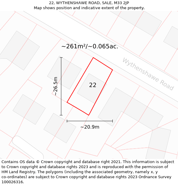 22, WYTHENSHAWE ROAD, SALE, M33 2JP: Plot and title map