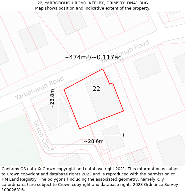 22, YARBOROUGH ROAD, KEELBY, GRIMSBY, DN41 8HG: Plot and title map