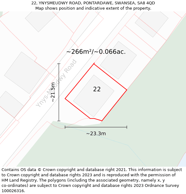 22, YNYSMEUDWY ROAD, PONTARDAWE, SWANSEA, SA8 4QD: Plot and title map