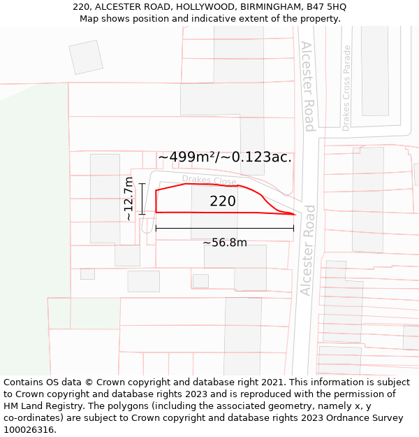 220, ALCESTER ROAD, HOLLYWOOD, BIRMINGHAM, B47 5HQ: Plot and title map