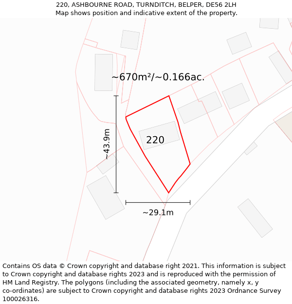 220, ASHBOURNE ROAD, TURNDITCH, BELPER, DE56 2LH: Plot and title map