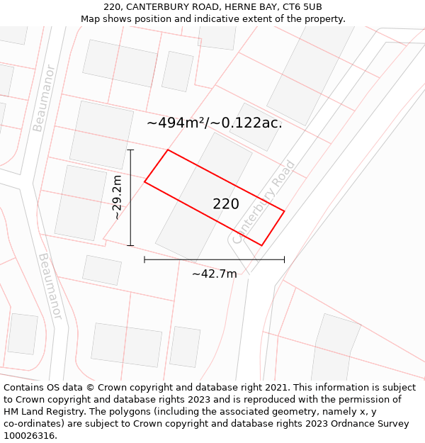 220, CANTERBURY ROAD, HERNE BAY, CT6 5UB: Plot and title map