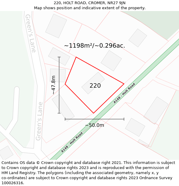 220, HOLT ROAD, CROMER, NR27 9JN: Plot and title map