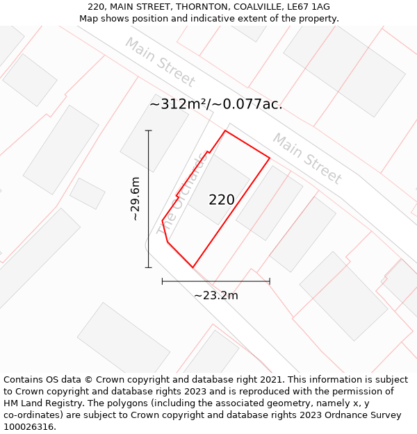 220, MAIN STREET, THORNTON, COALVILLE, LE67 1AG: Plot and title map