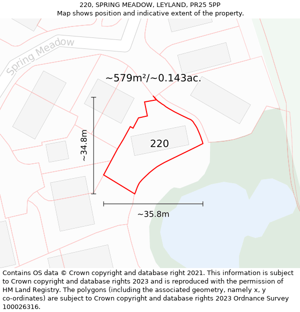 220, SPRING MEADOW, LEYLAND, PR25 5PP: Plot and title map