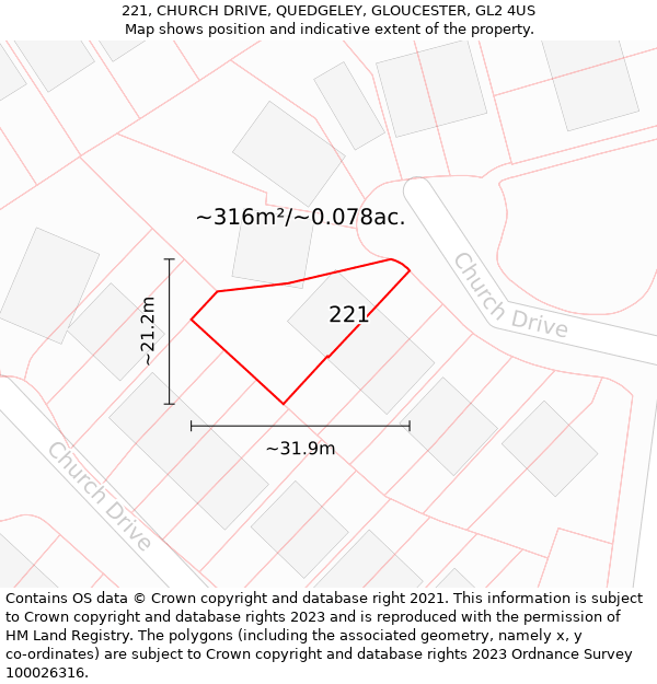 221, CHURCH DRIVE, QUEDGELEY, GLOUCESTER, GL2 4US: Plot and title map