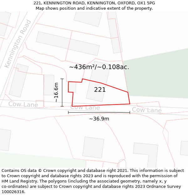 221, KENNINGTON ROAD, KENNINGTON, OXFORD, OX1 5PG: Plot and title map