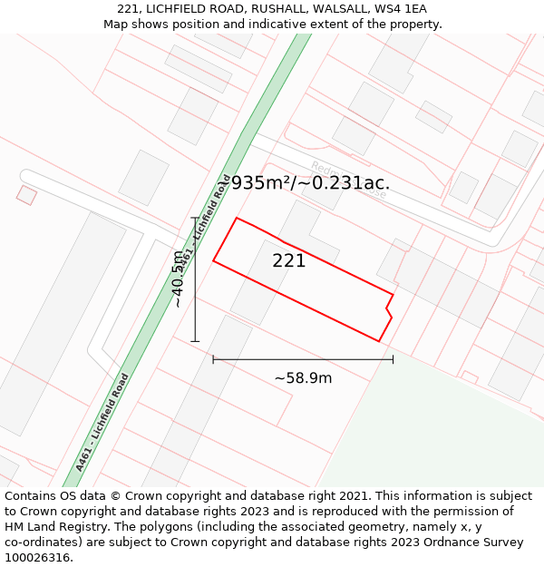 221, LICHFIELD ROAD, RUSHALL, WALSALL, WS4 1EA: Plot and title map