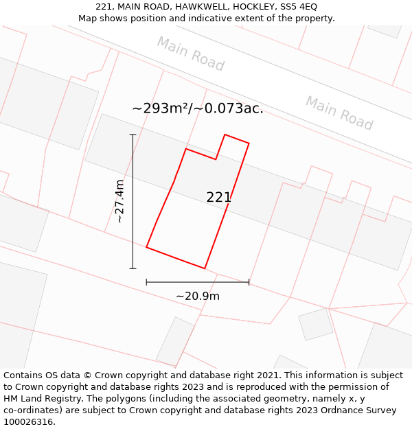 221, MAIN ROAD, HAWKWELL, HOCKLEY, SS5 4EQ: Plot and title map